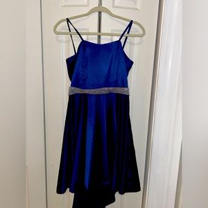 Hand made blue party dress satin very good condition